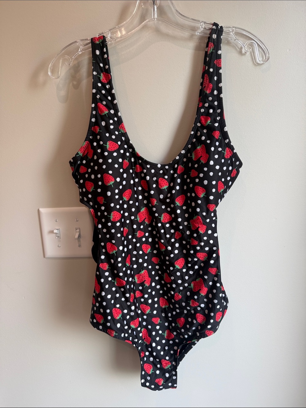 Modcloth Black Strawberry Print One-Piece Swimsuit